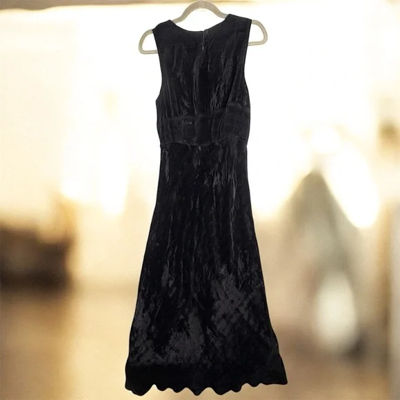 VTG Nostalgia Embroidered Velvet Black Maxi Cocktail Sheath Dress - Large - Picture 2 of 9